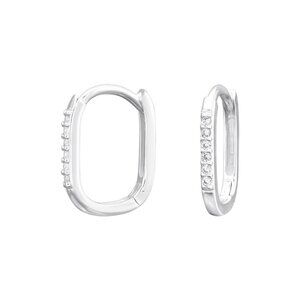 Sterling Silver CZ Oval Huggie Earrings
